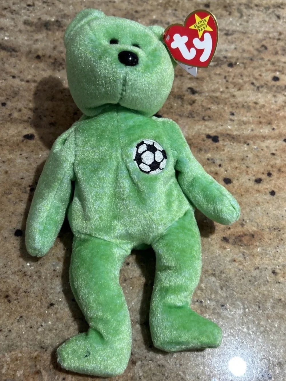 Vintage Ty Beanie Baby - Kicks the Green Soccer Bear (1998 / Retired)